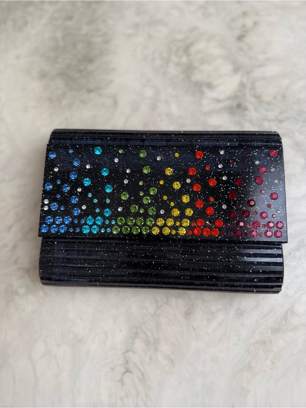 Black Rhinestone Accent Women’s Clutch Bag - Multicolor Crystal Detail